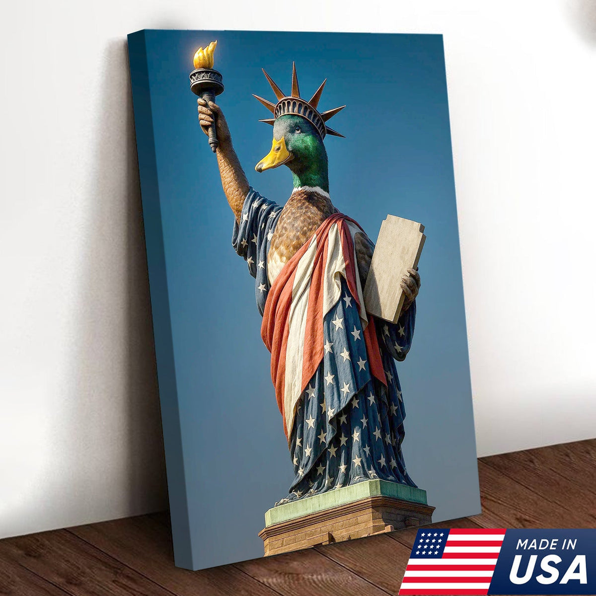Duck of Liberty Canvas Wall Art, Funny Patriotic Duck Statue Artwork