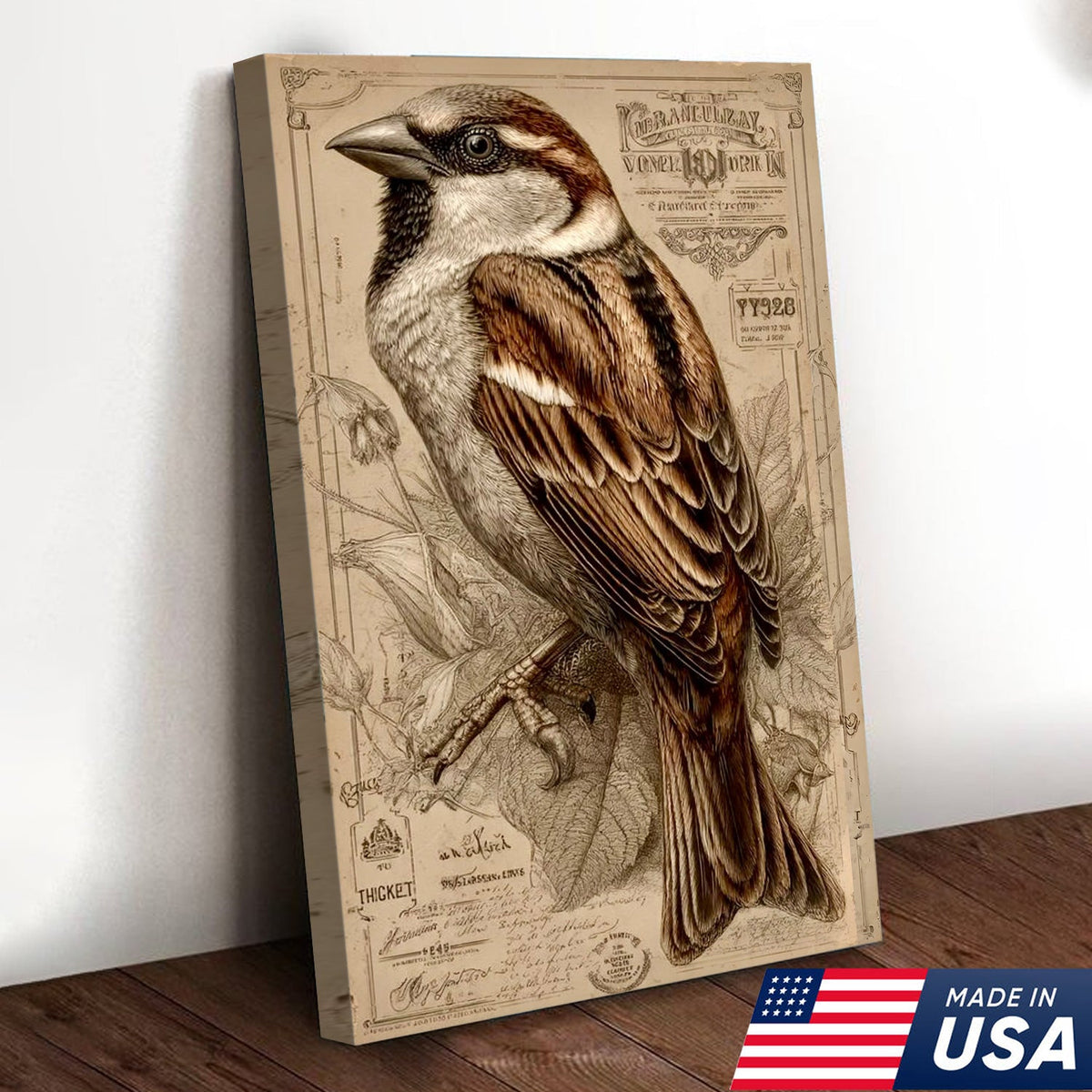 Vintage Sparrow Elegance Canvas