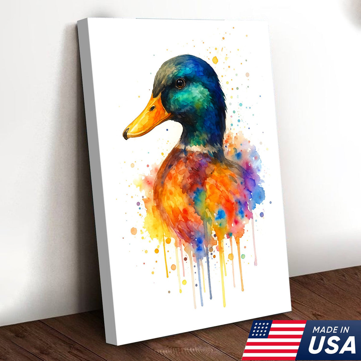 Colorful Mallard Duck Canvas Wall Art – Watercolor Hunting Decor