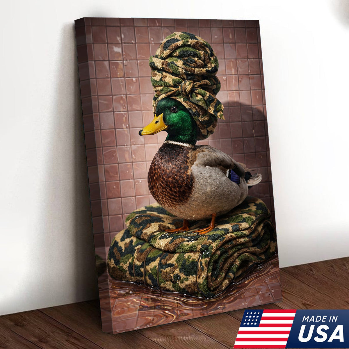 Funny Hunting Duck Bathroom Canvas – Camo Spa Duck Wall Art