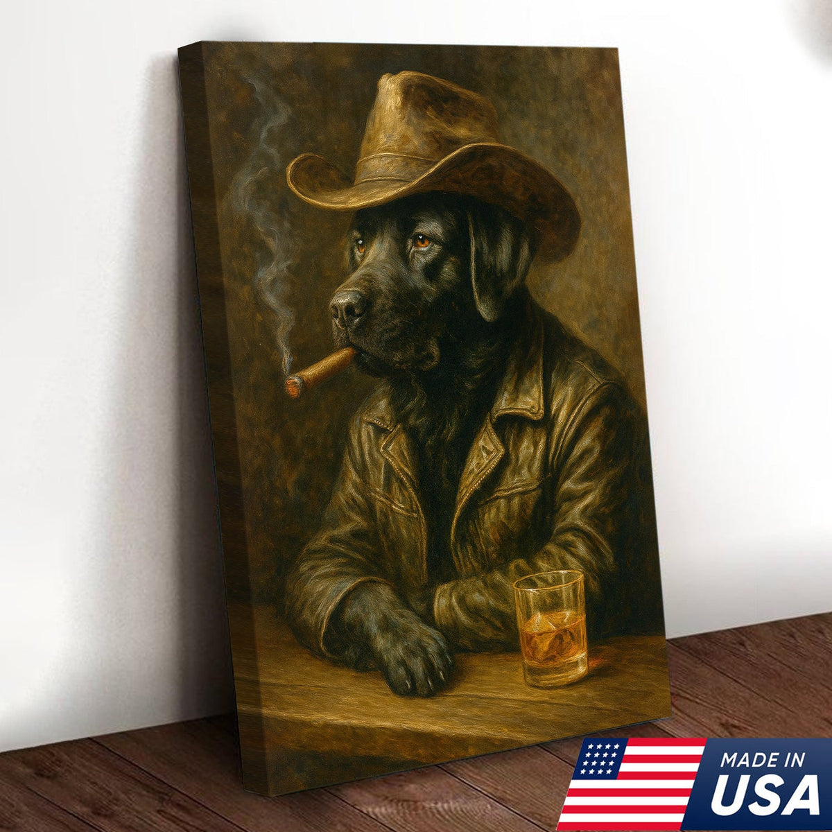 Labrador Cowboy Canvas Wall Art – Rustic Country Dog Print for Hunters