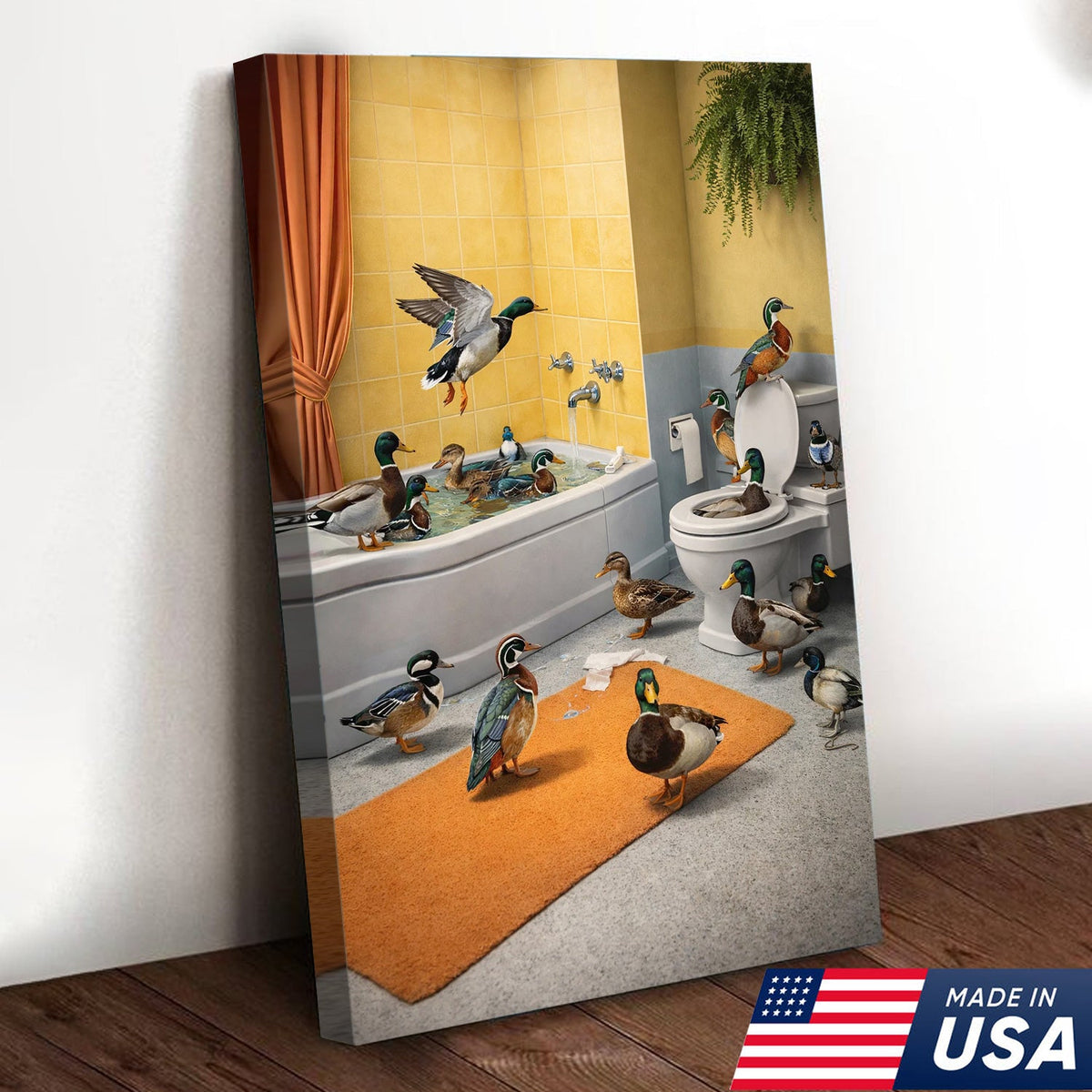 Funny Duck Bathroom Canvas, Farm Animal Wall Art, Quirky Decor