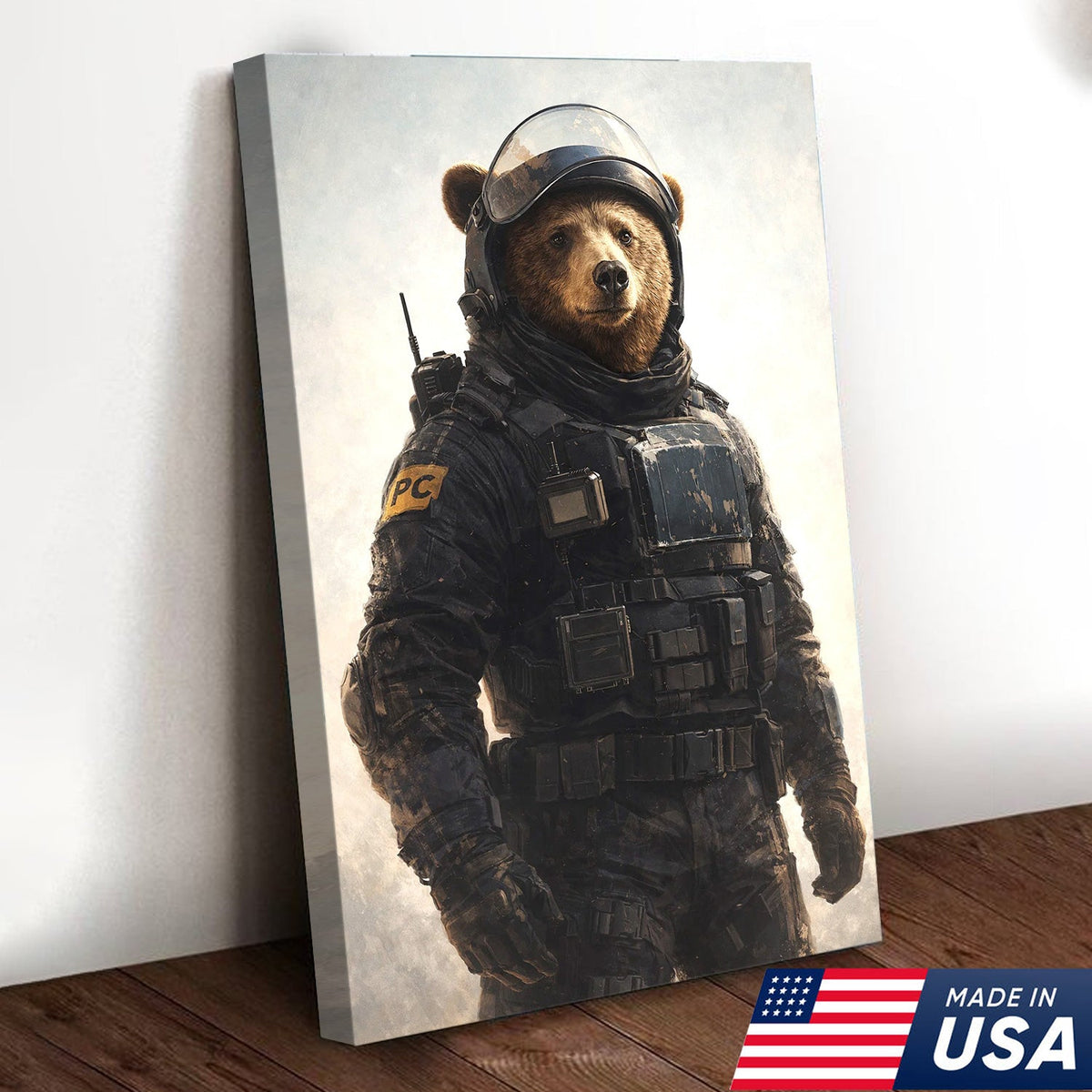 Tactical Bear Soldier Canvas Wall Art – Realistic Military Animal Print
