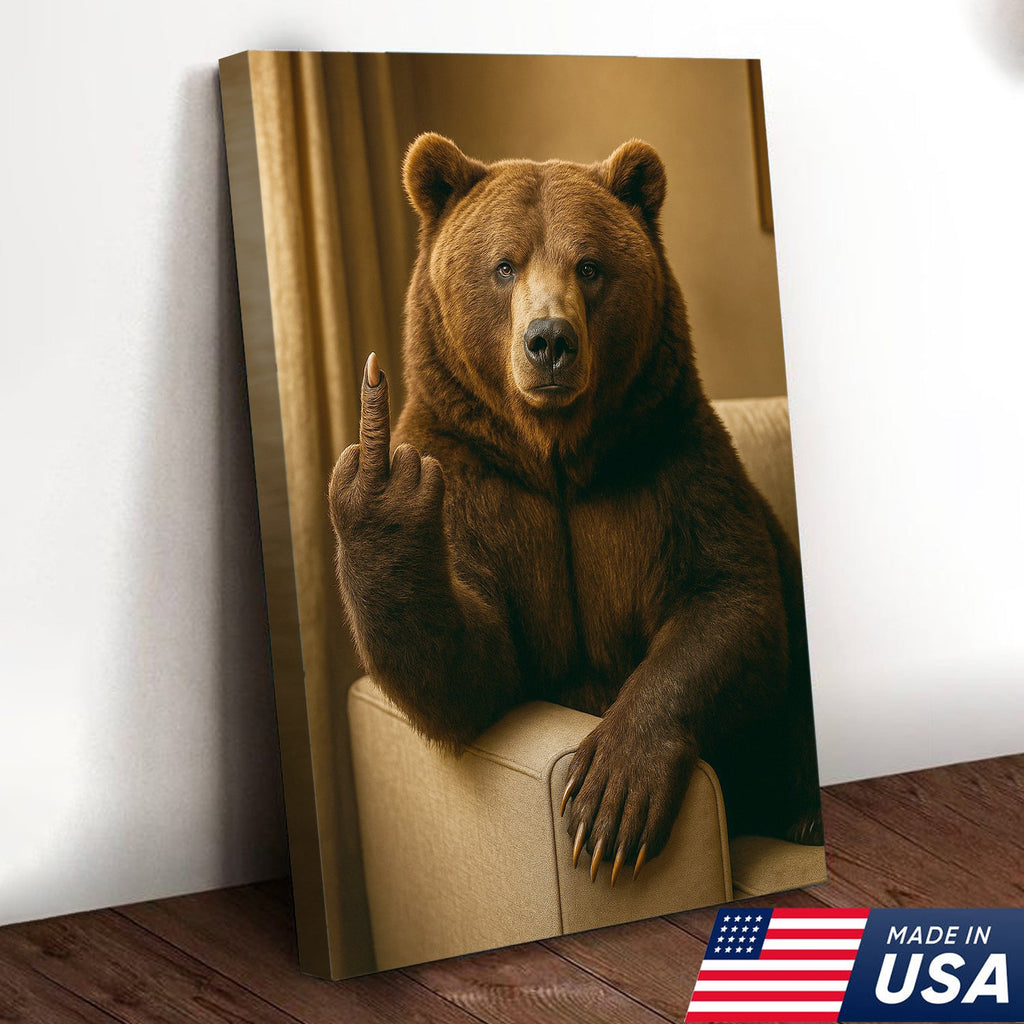 Funny Fukin' Bear Canvas – Funny Rude Animal Wall Art, Savage Man Cave Decor