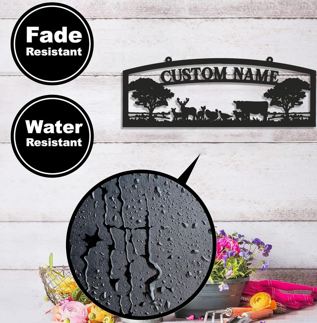 Personalized Farm Metal Sign WITH LED/WITHOUT LED - Rustic Ranch Name Sign with Livestock, Deer & Trees