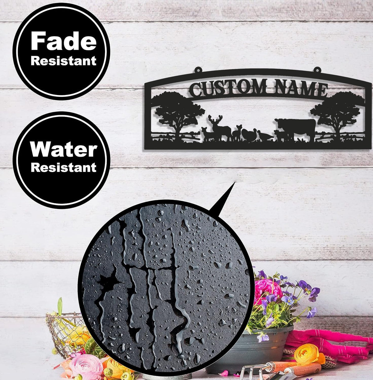 Personalized Farm Metal Sign WITH LED/WITHOUT LED - Rustic Ranch Name Sign with Livestock, Deer & Trees