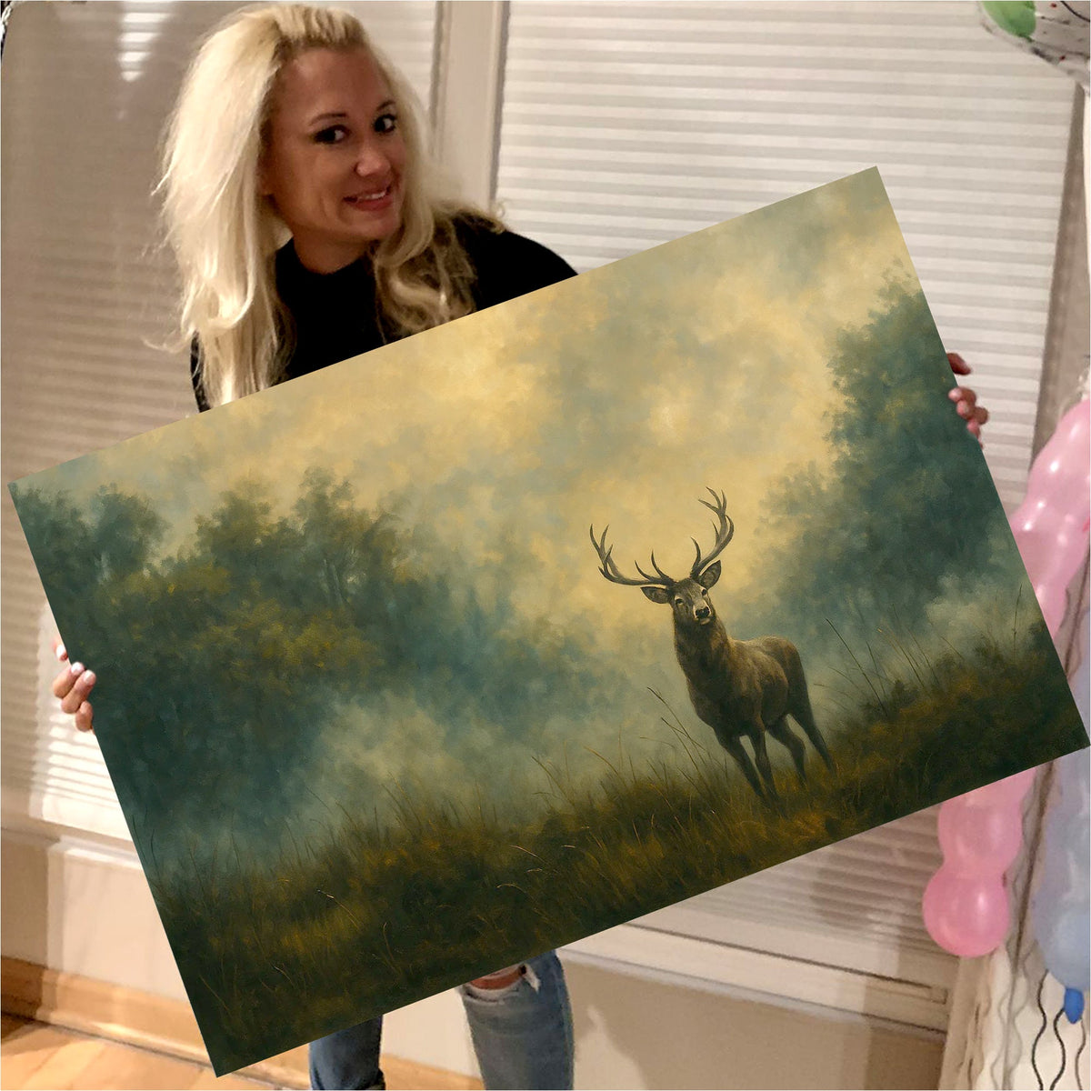 Majestic Deer in Forest Canvas Wall Art – Rustic Wildlife Nature Scene – Cabin Lodge Decor