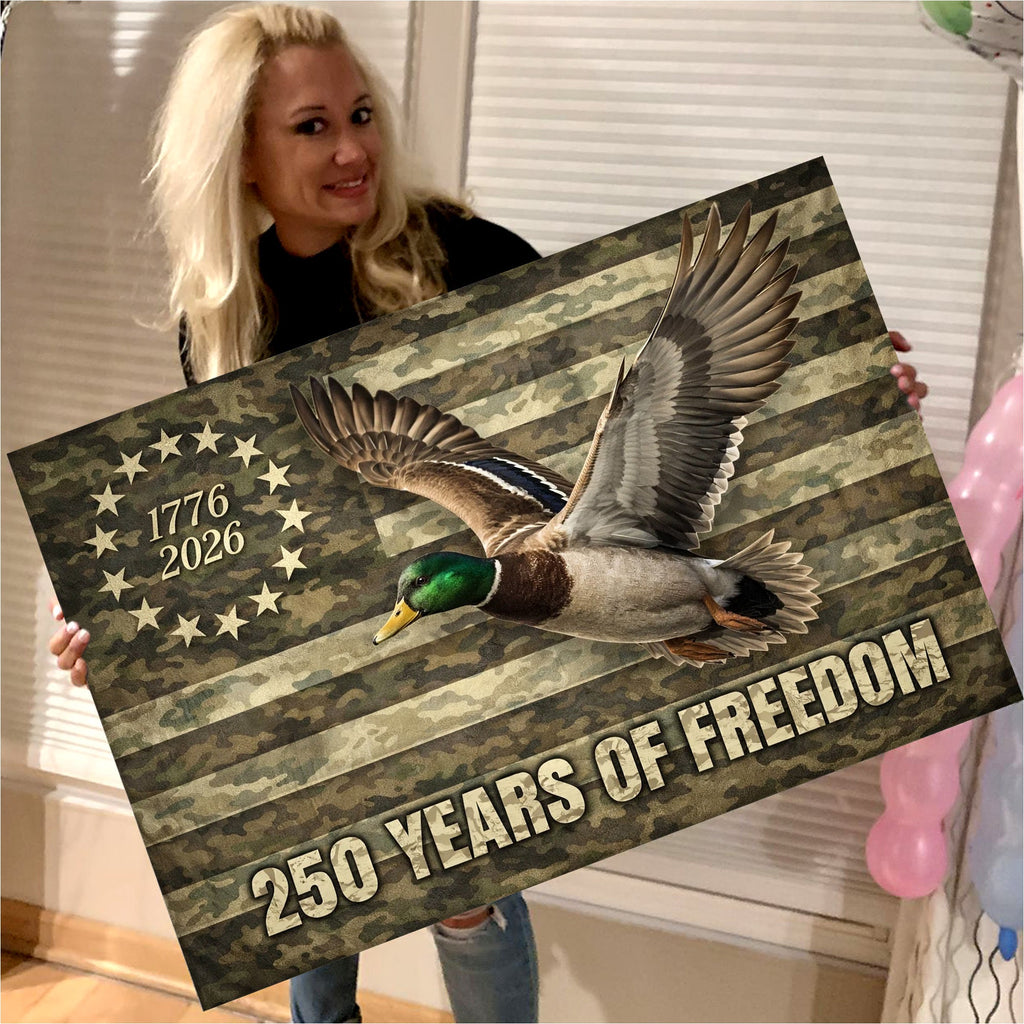 250 Years of Freedom Duck Canvas, Patriotic Hunting Wall Art, USA Flag Decor