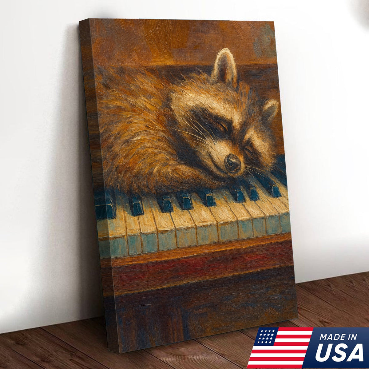 Sleeping Raccoon Wall Art Canvas - Cozy Animal Wall Decor, Cute Raccoon Painting