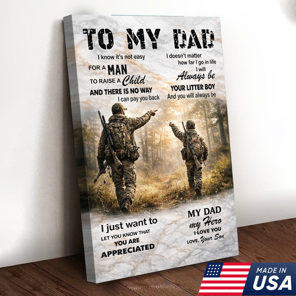 Personalized To My Dad Hunting Canvas Wall Art Father Son Love Gift Deer Hunter Decor