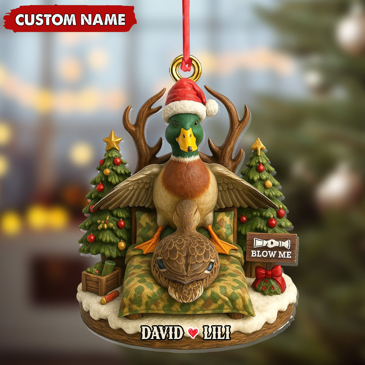 Funny Duck Hunter Couple Ornament, Personalized Christmas Gift for Hunting Lovers