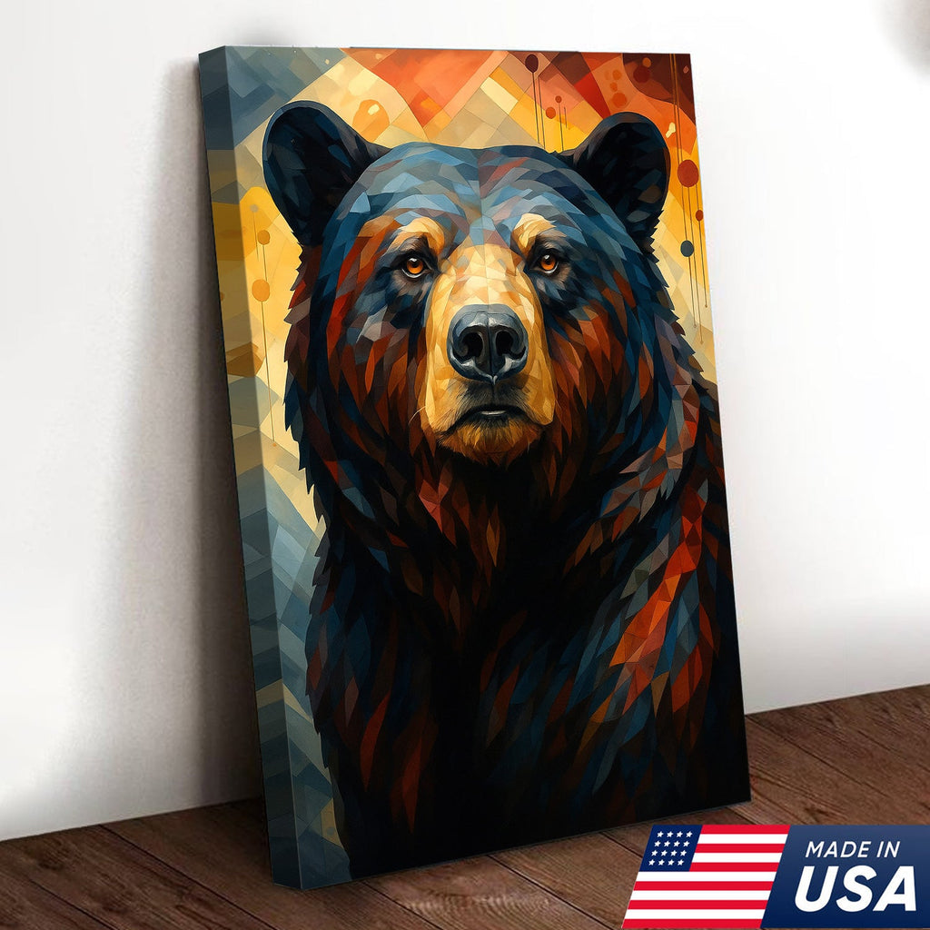 Geometric Bear Portrait Canvas – Modern Rustic Wall Art for Cabin & Man Cave Decor
