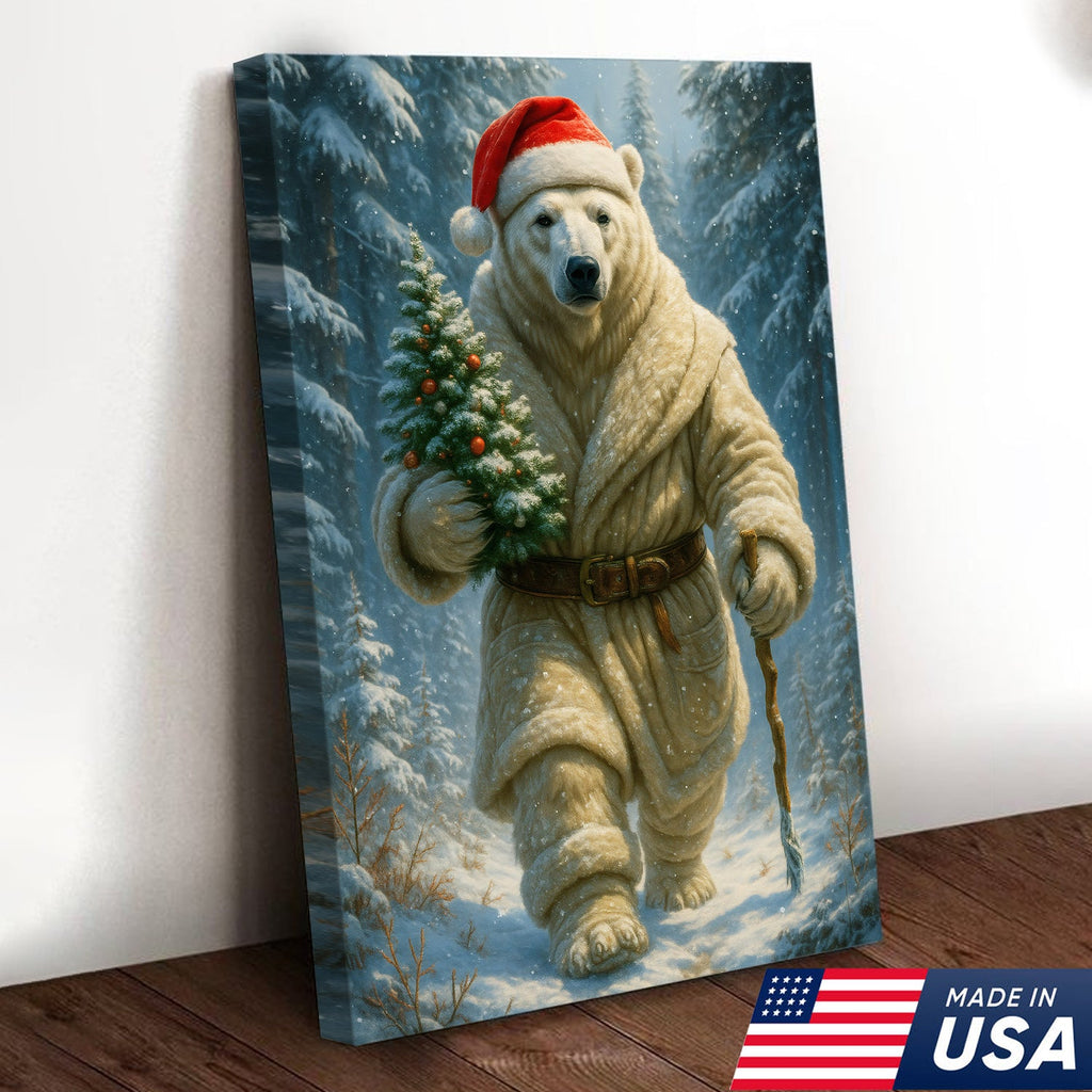 Polar Bear Santa Christmas Canvas – Funny Holiday Wall Art Gift for Hunters & Animal Lovers