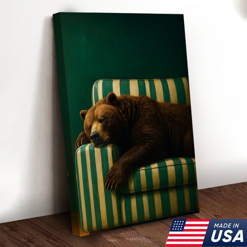 Funny Bear Canvas Wall Art – Rustic Cabin Decor & Perfect Gift for Hunters or Outdoorsmen