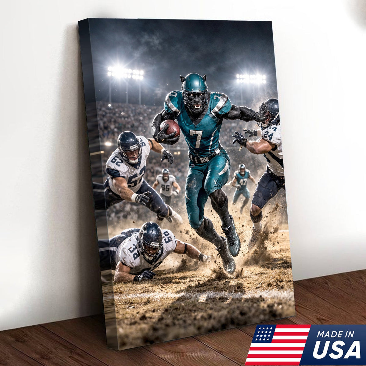 Black Panther Football Canvas Wall Art – Intense Stadium Action Sports Print