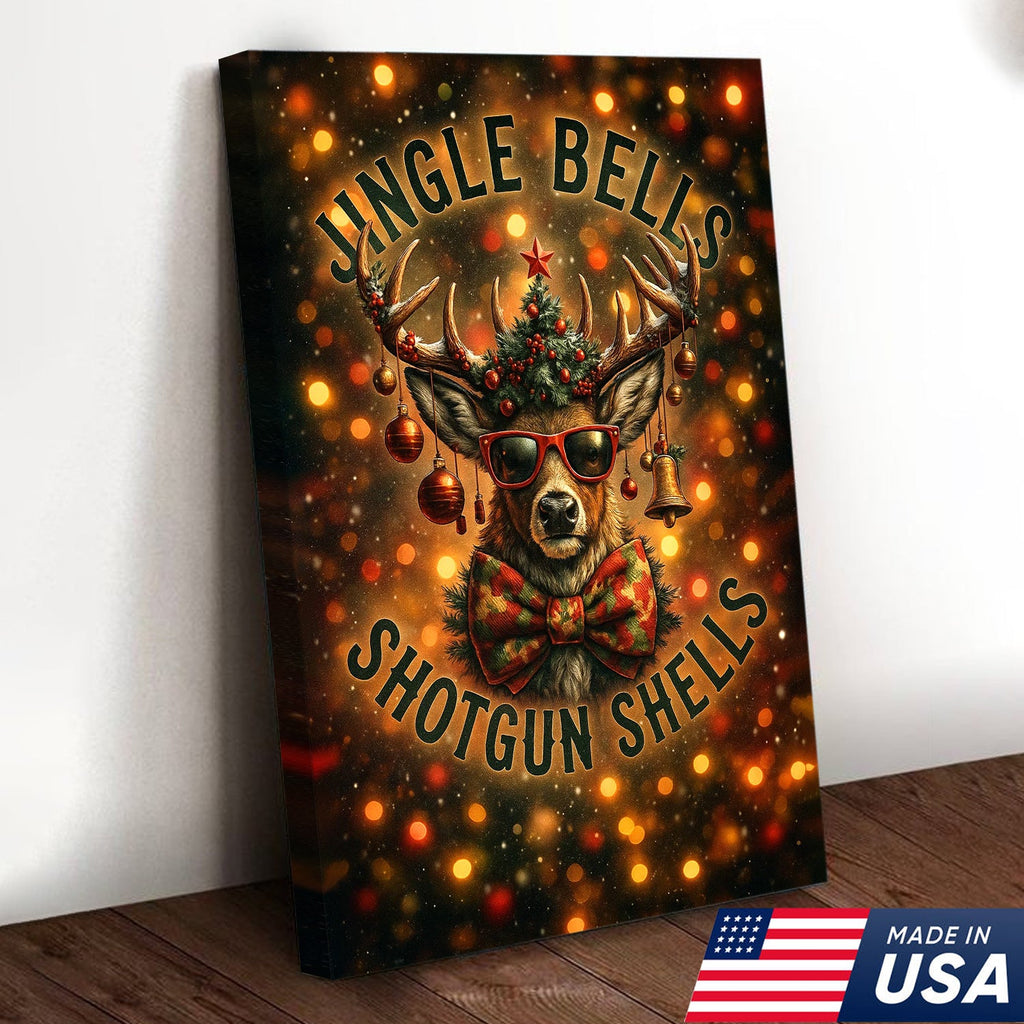 Christmas Deer Canvas Wall Art, Funny Holiday Reindeer Decor, Rustic Lodge Christmas Decoration