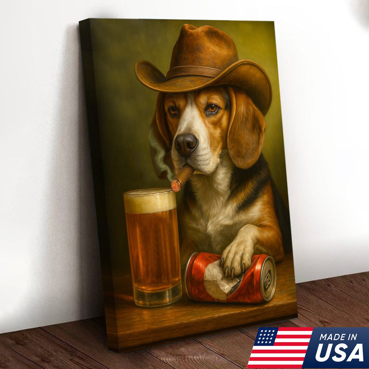 Funny Cowboy Dog Canvas Wall Art - Rustic Bar Wall Art Gift for Hunters, Outdoorsmen & Man Caves