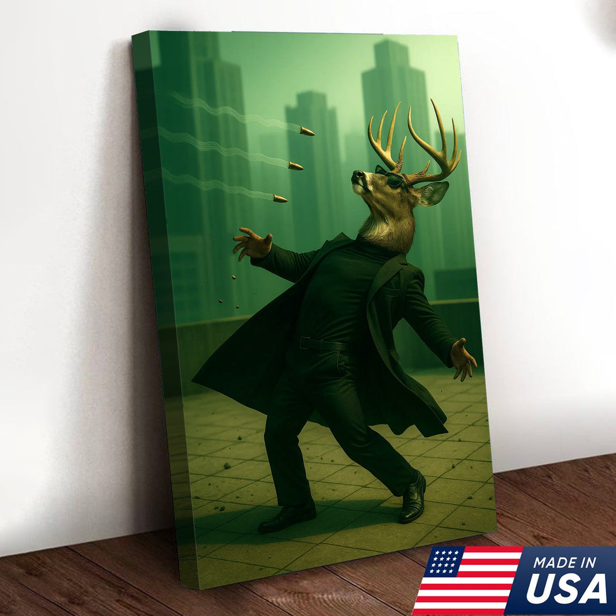 Cool Deer Wall Art Canvas, Buck Dodging Bullets in Long Coat product image 6