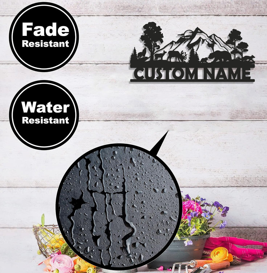 Personalized Wildlife Metal Sign WITH LED/WITHOUT LED - Rustic Cabin Name Sign with Deer & Bear