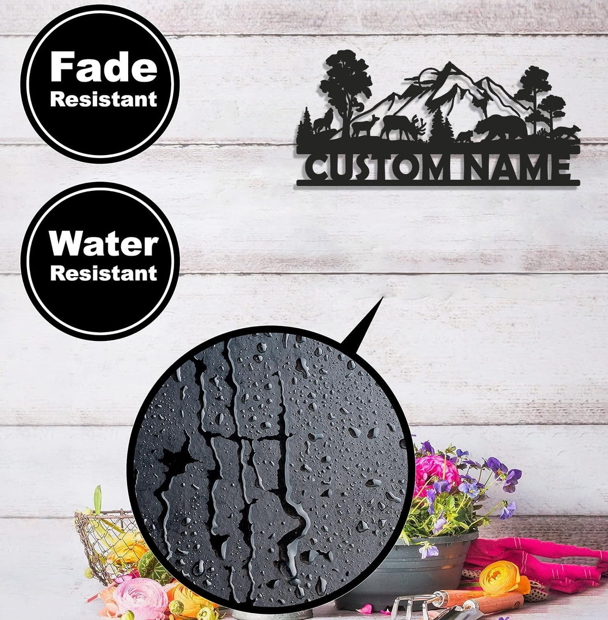 Personalized Wildlife Metal Sign WITH LED/WITHOUT LED - Rustic Cabin Name Sign with Deer & Bear