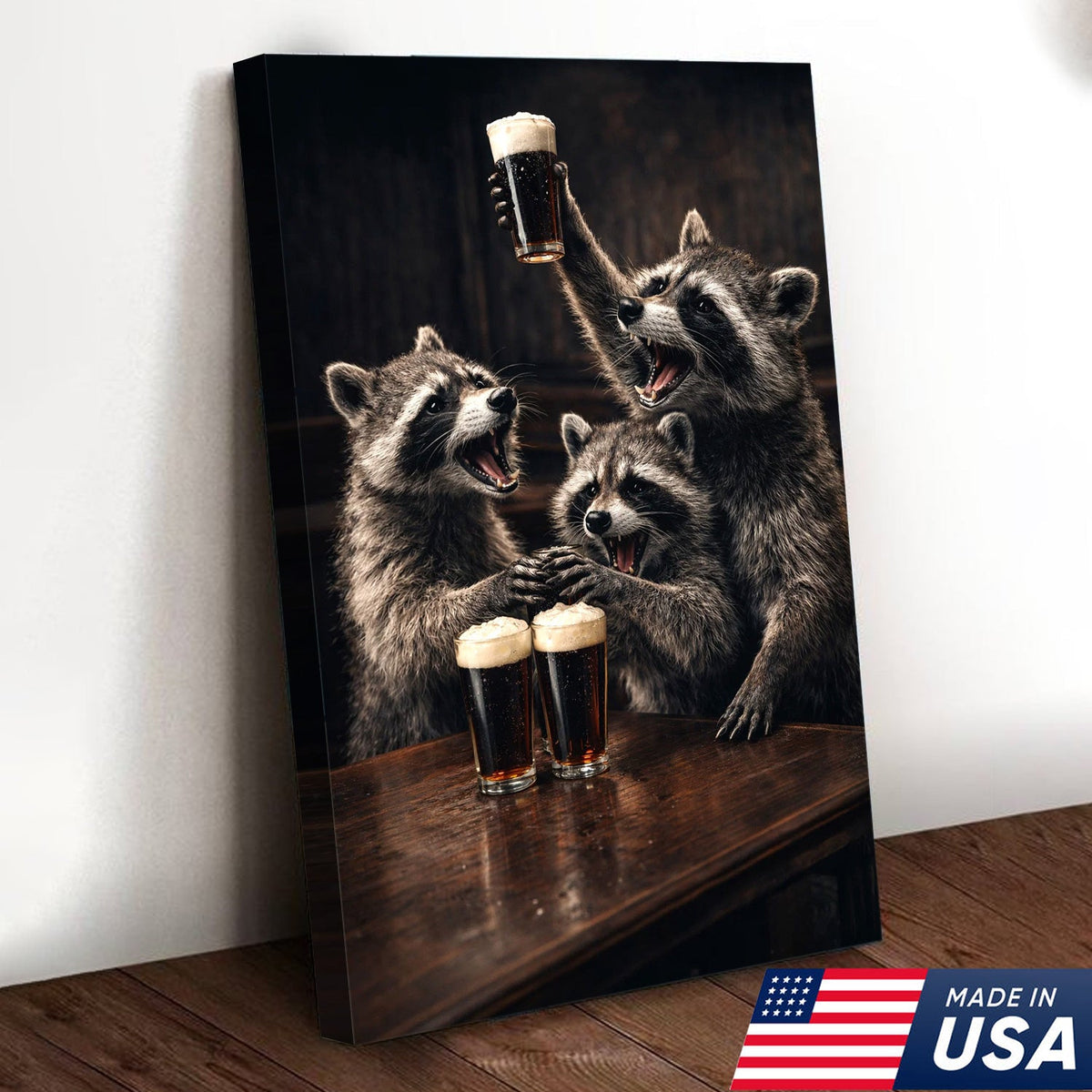 Funny Party Raccoon Wall Art Canvas Print, Wild Friends Celebration Animal Illustration