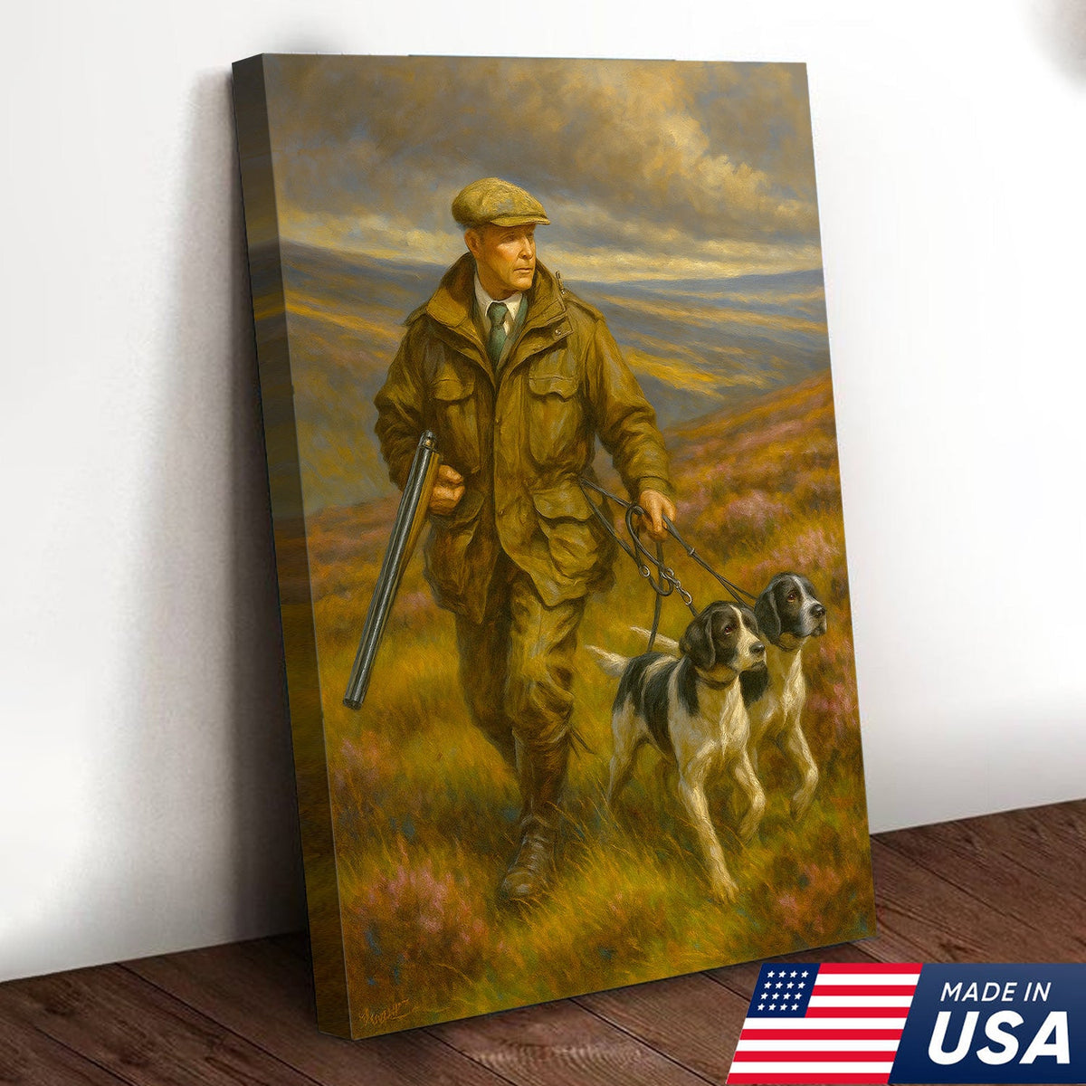 Upland Hunter With Hunting Dogs Canvas – Classic Field Sport Wall Art, Rustic Lodge Decor Gift