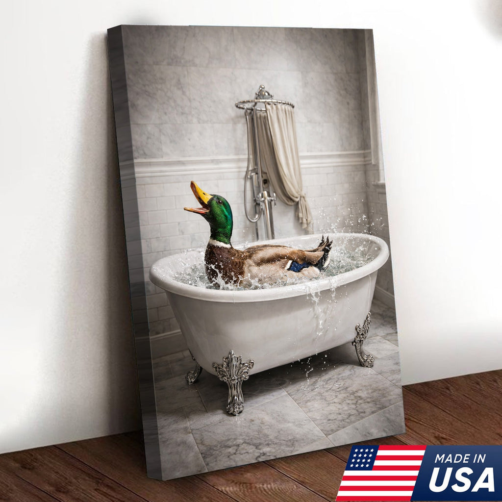 Duck Bathroom Canvas Print – Funny Duck In Bathtub Wall Art