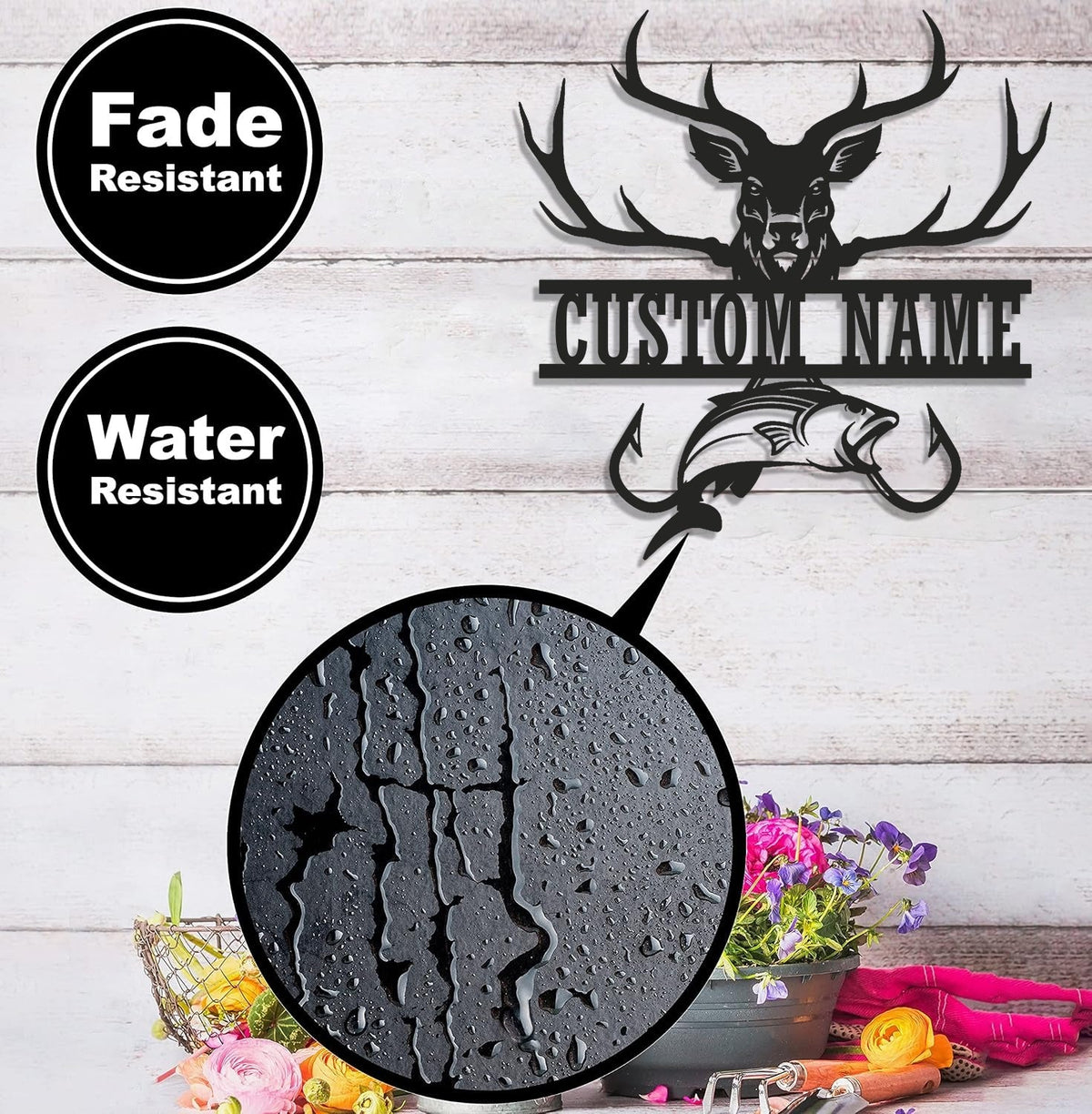 Personalized Deer & Fish Metal Sign WITH LED/WITHOUT LED Light Rustic Cabin Wall Decor Hunter Fisher Gift