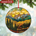 Personalized Deer Stained Glass Acrylic Ornament – Mountain Sunrise Christmas Tree Decoration Gift