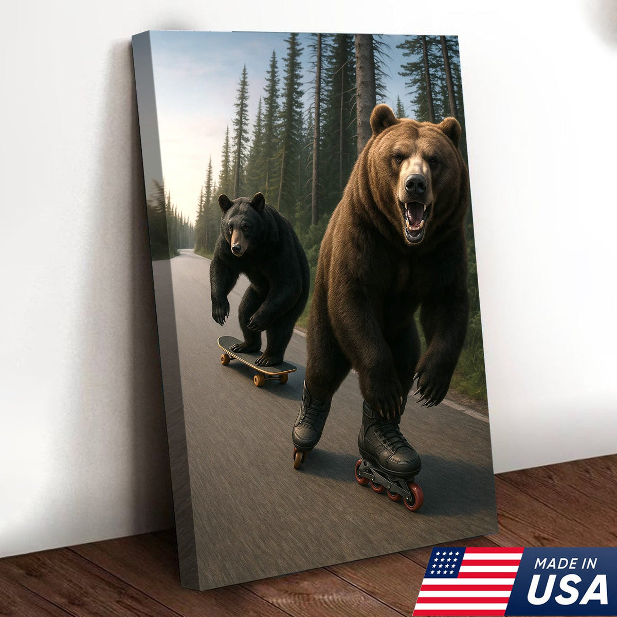 Skating Bears Canvas Art – Funny Bears on Skateboards & Rollerblades