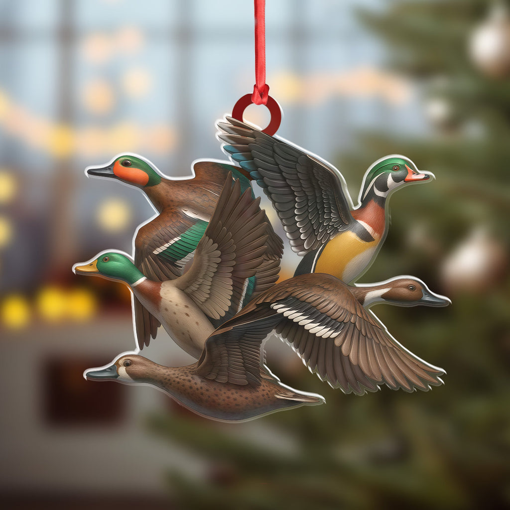 Flying Duck Acrylic Christmas Ornament - 3D Waterfowl Hunting Decor, Duck Hunter Gift Idea