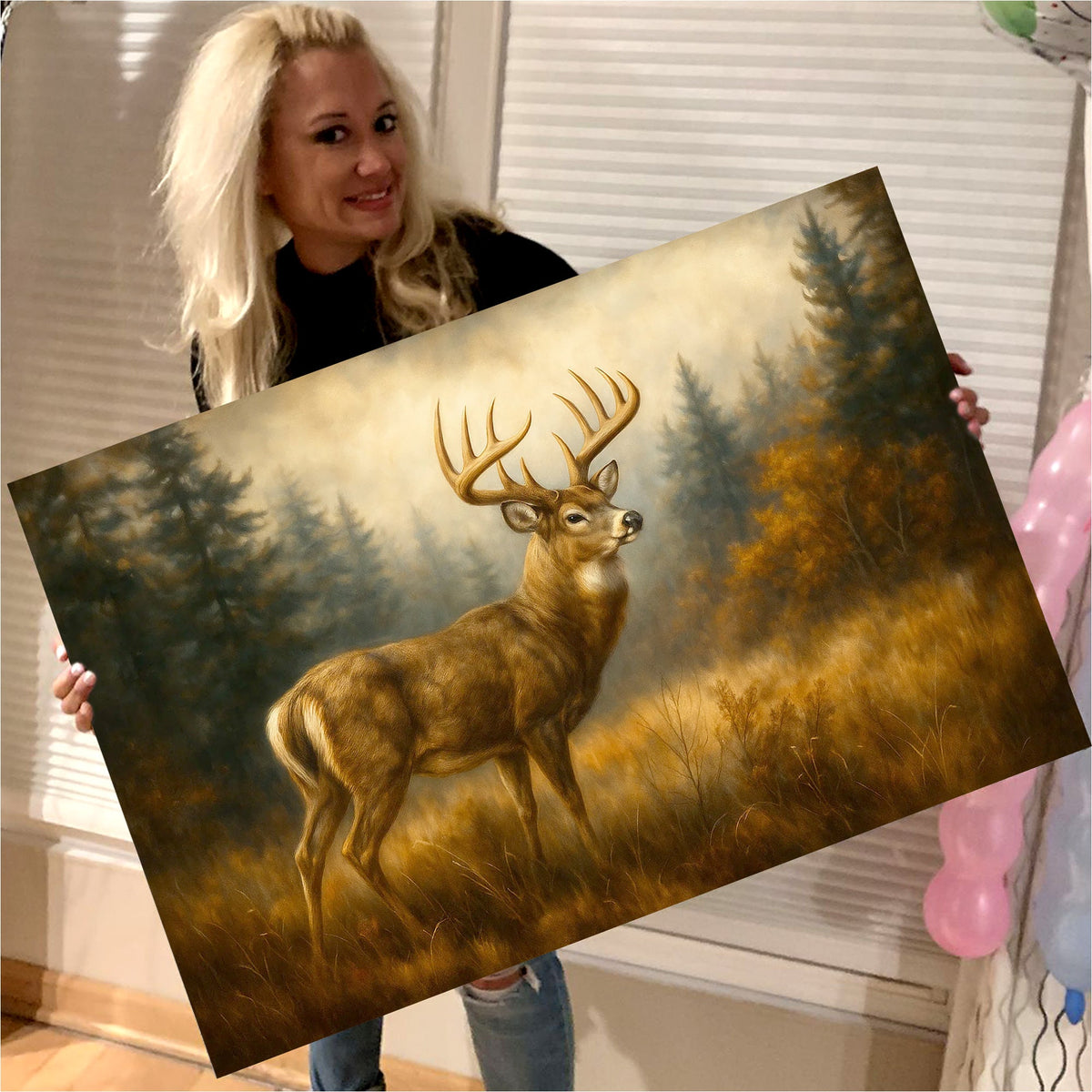 Rustic Deer Canvas Wall Art – Majestic Wildlife Forest Scene – Perfect Cabin and Lodge Decor
