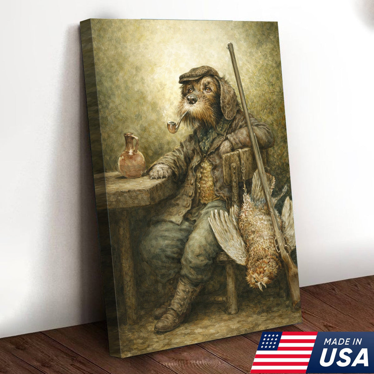 Vintage Hunting Dog Canvas Wall Art – Classic Sporting Gentleman Portrait with Shotgun