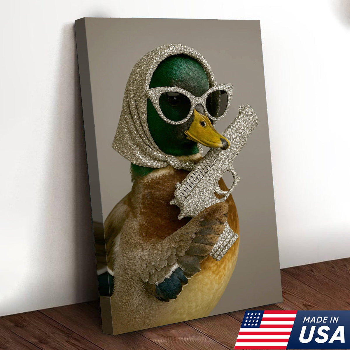 Glam Duck Canvas Art – Fancy Diamond-Style Shades & Sparkling Prop
