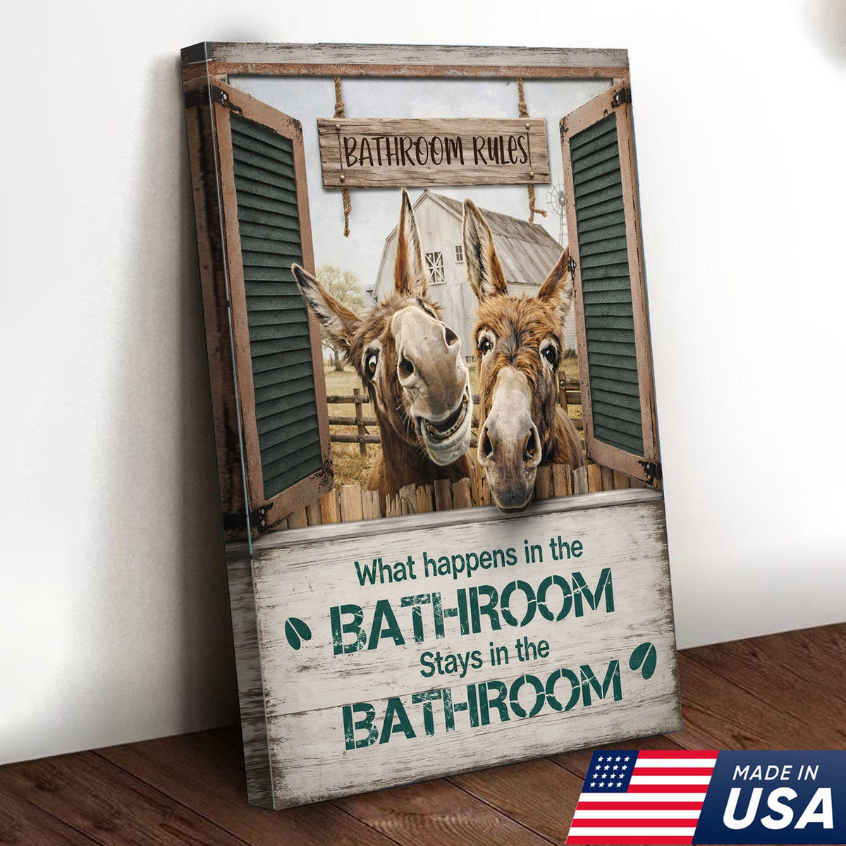 Funny Donkey Bathroom Sign, Rustic Farmhouse Bathroom Wall Decor