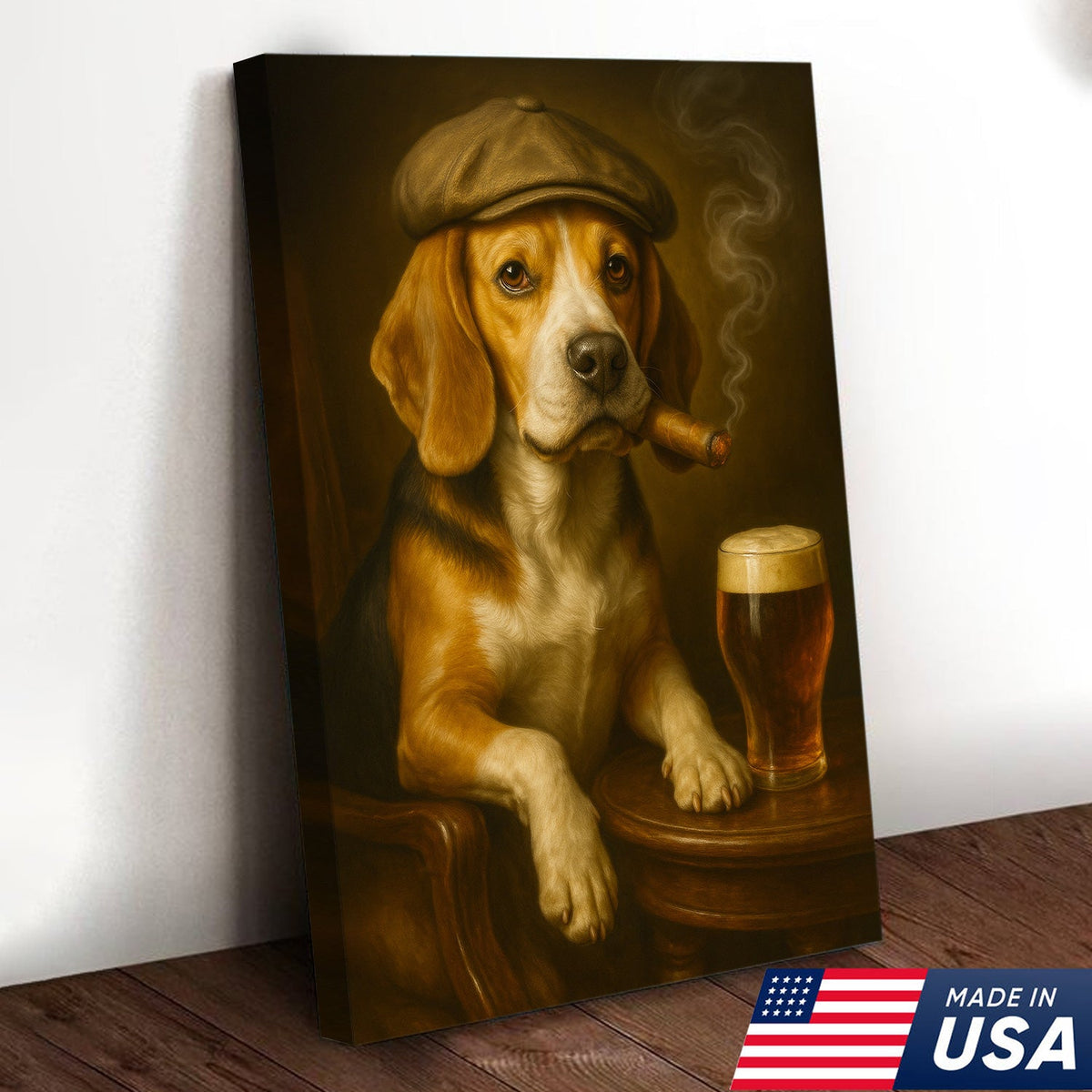 Beagle Dog Cigar Wall Art Canvas – Funny Beer Lover Wall Art for Rustic Bar & Man Cave
