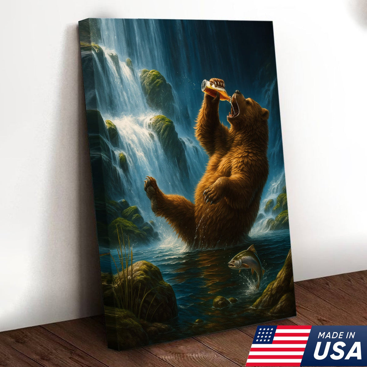Funny Beer Bear Canvas Wall Art – Perfect Gift for Beer Lovers, Hunters & Outdoor Adventurers