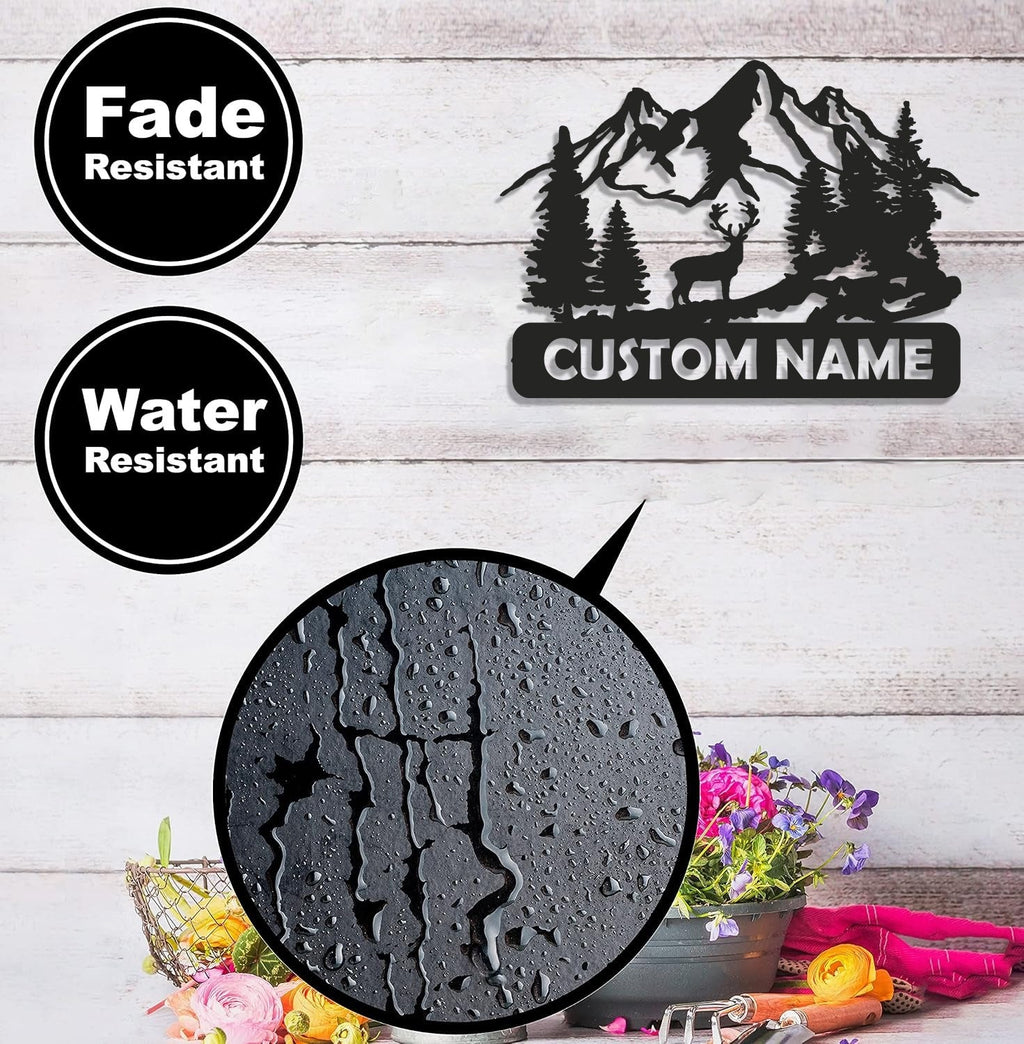 Personalized Deer Metal Sign WITH LED/WITHOUT LED - Mountain Cabin Name Sign