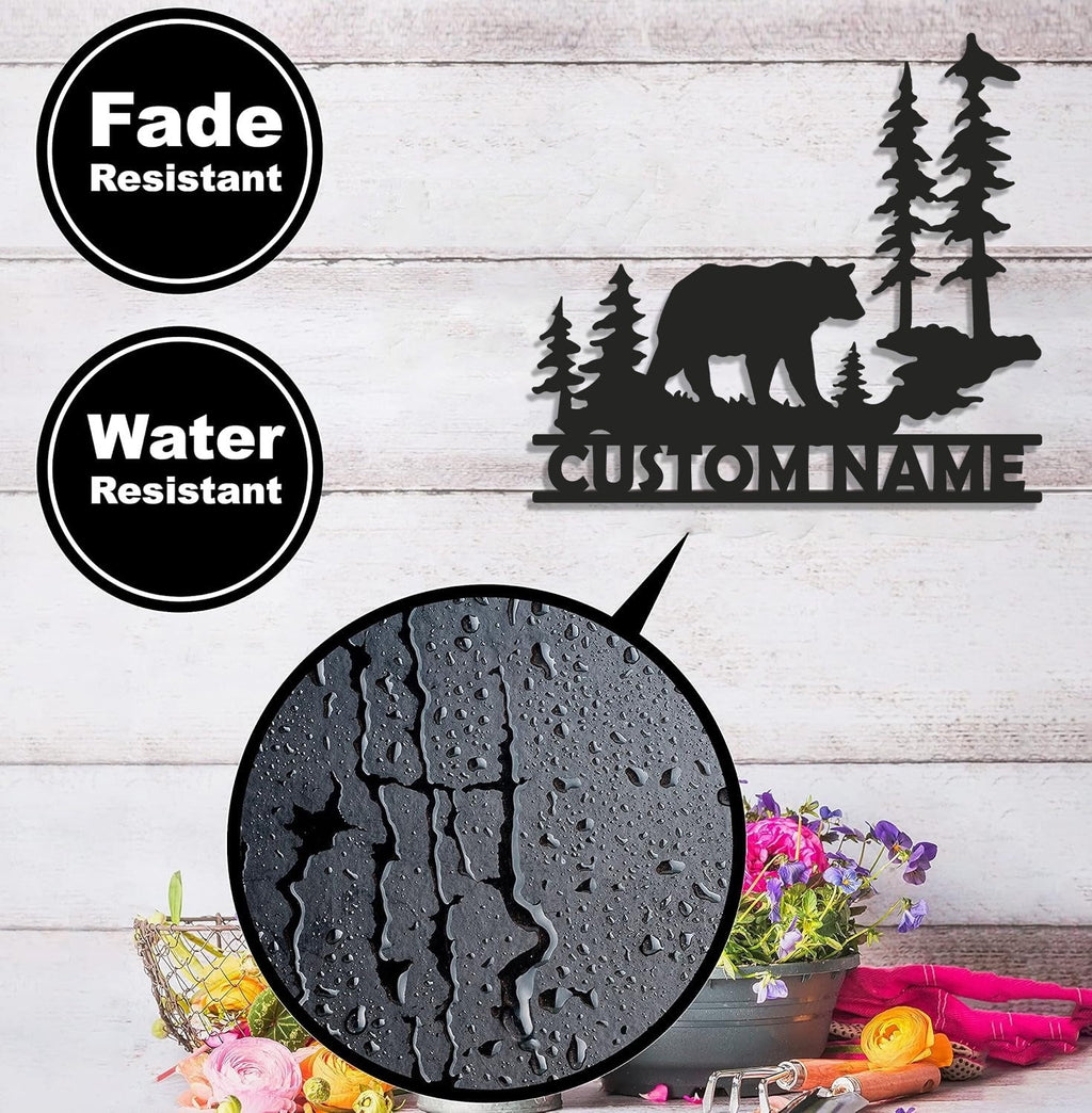 Personalized Bear Metal Sign WITH LED/WITHOUT LED - Rustic Cabin Name Sign