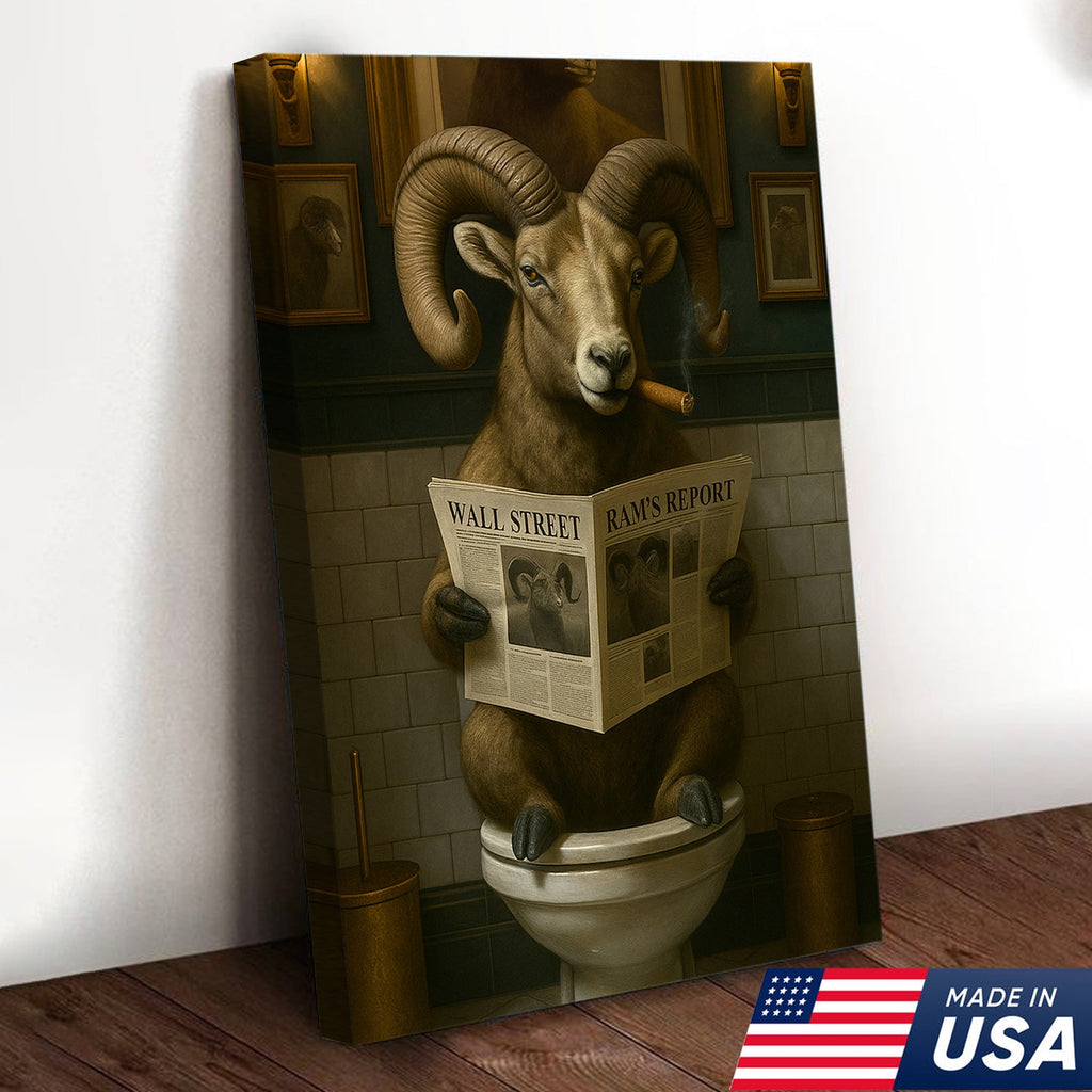 Funny Bighorn Sheep Bathroom Wall Art – Rustic Hunting Cabin & Man Cave Decor