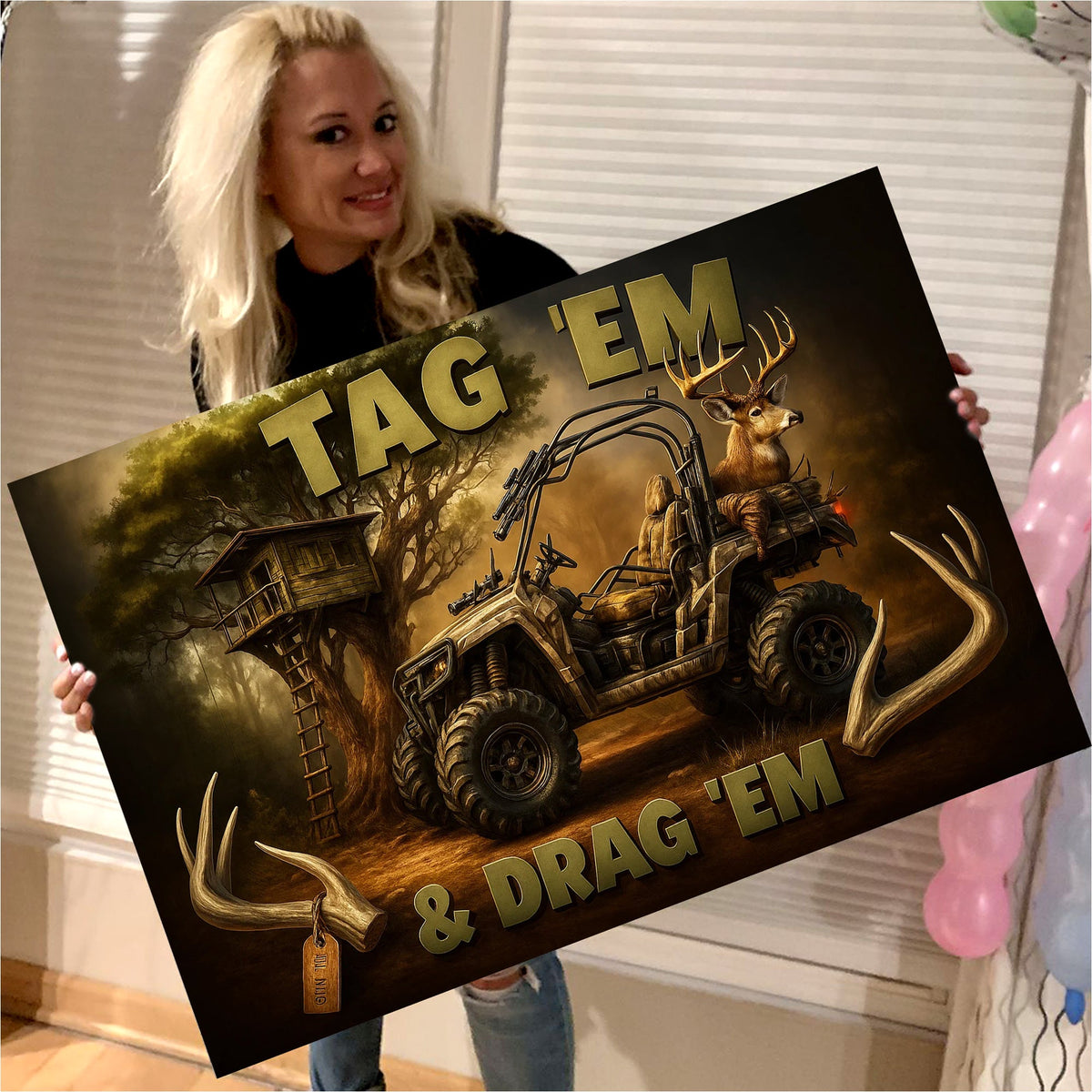 Tag ’Em & Drag ’Em Hunting Wall Art – Deer Hunter ATV Canvas Print