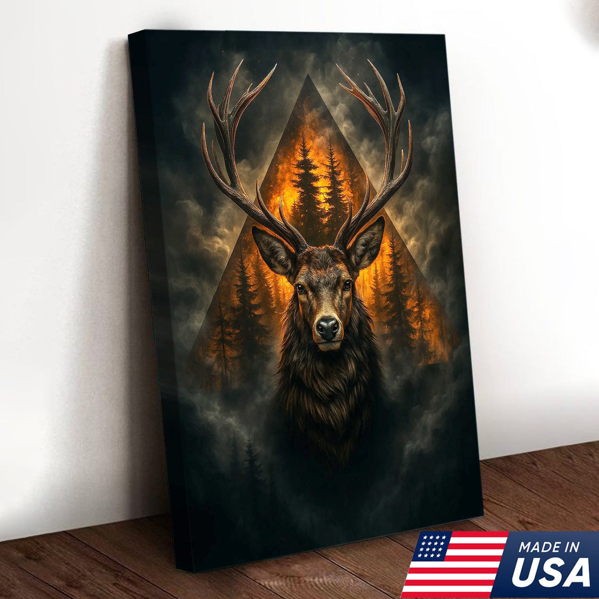 Majestic Deer Canvas Wall Art, Rustic Woodland Animal Decor, Mountain Forest Sunset Home Decoration