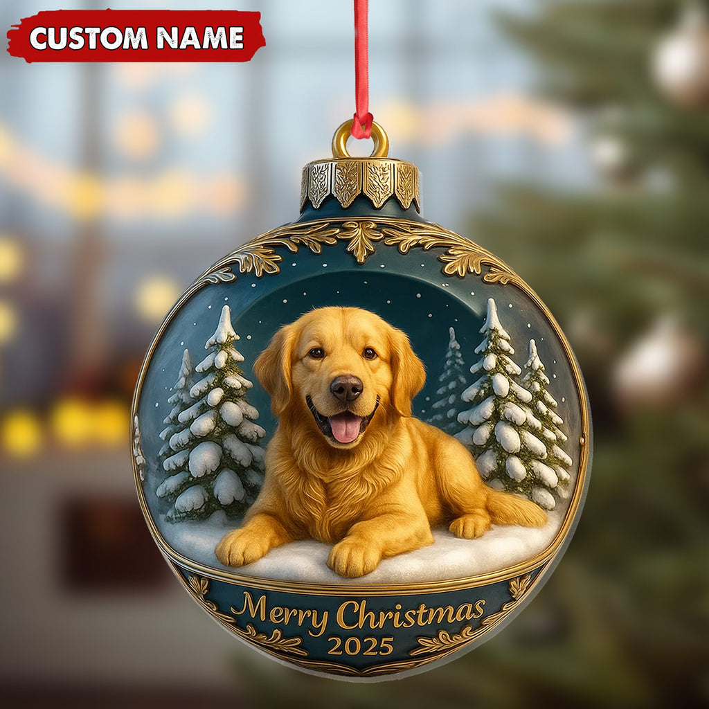 Personalized Golden Retriever Christmas Ornament, Custom Name Dog Bauble, Merry Christmas 2025 Pet Lover Tree Decor
