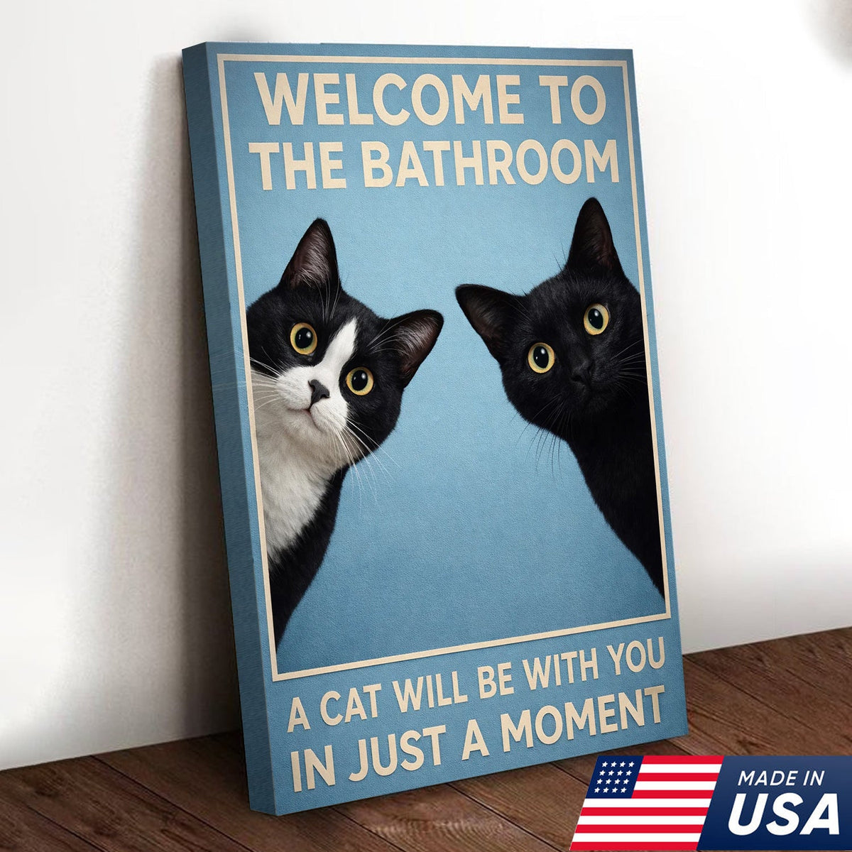 Funny Cat Bathroom Wall Art, Welcome to the Bathroom Cat Canvas