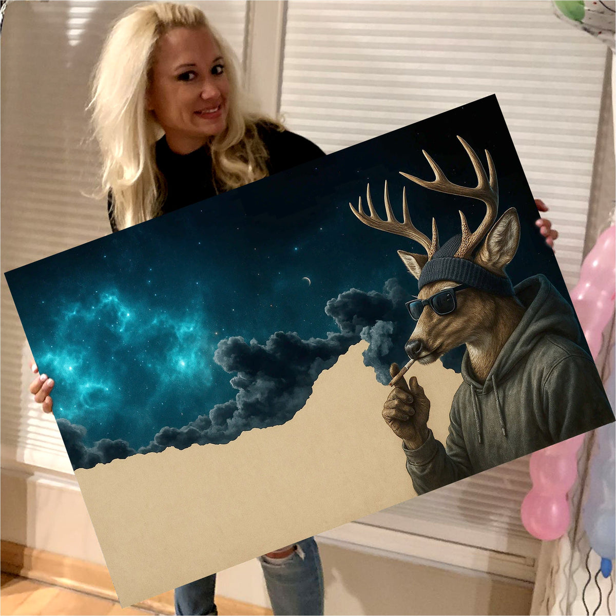 Cool Deer Canvas Art – Hipster Buck in Hoodie with Night product image 6