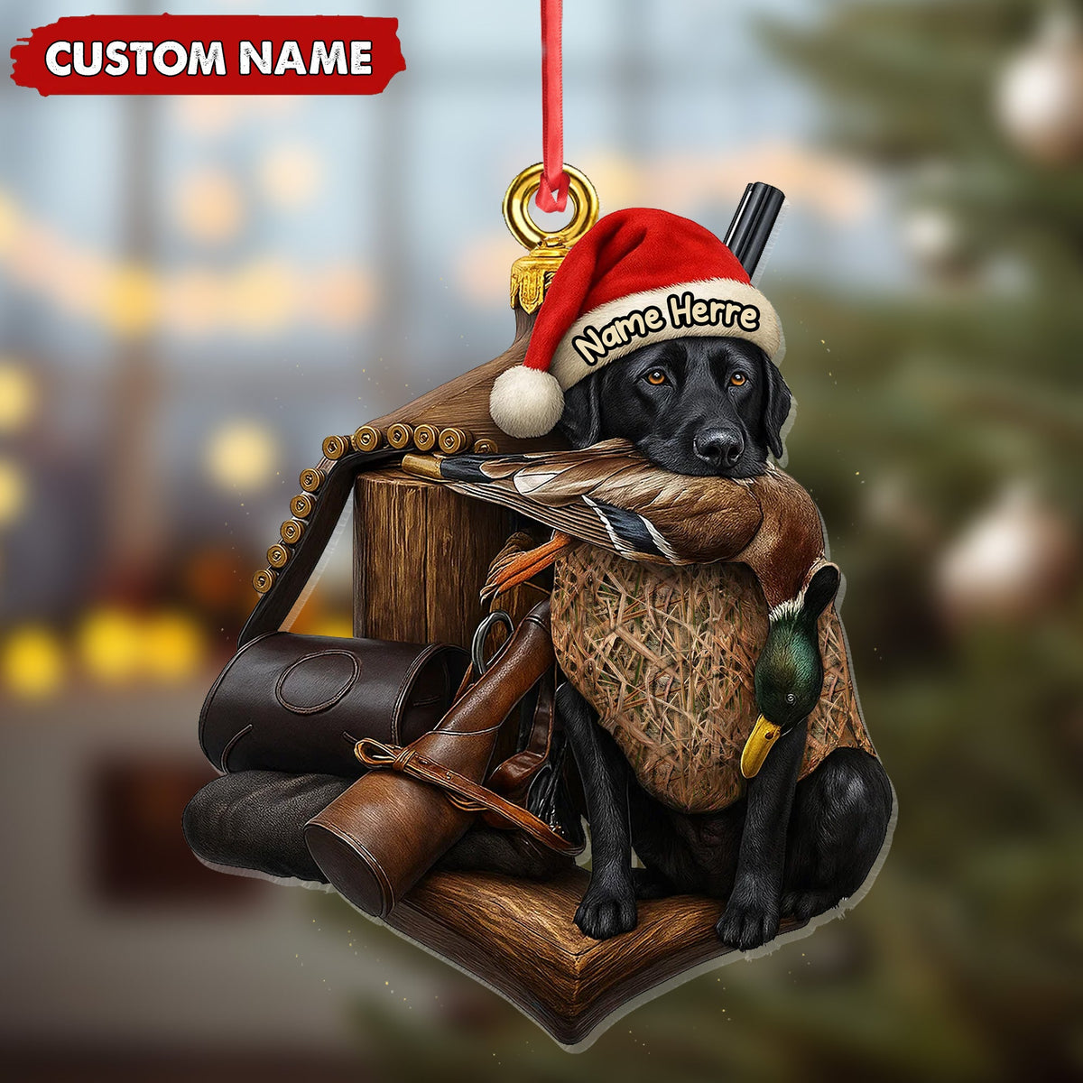 Personalized Duck Hunting Dog Ornament, Custom Name Christmas Gift for Hunters