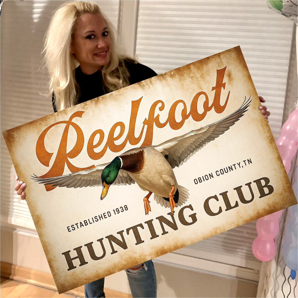 Personalized Retro Reelfoot Hunting Club Canvas Wall Art, Vintage Mallard Duck Sign