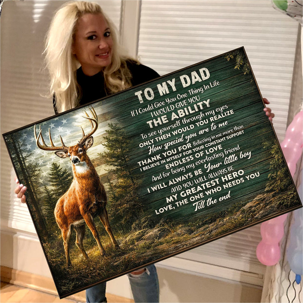 To My Dad Deer Canvas Wall Art – Emotional Father Son Gift