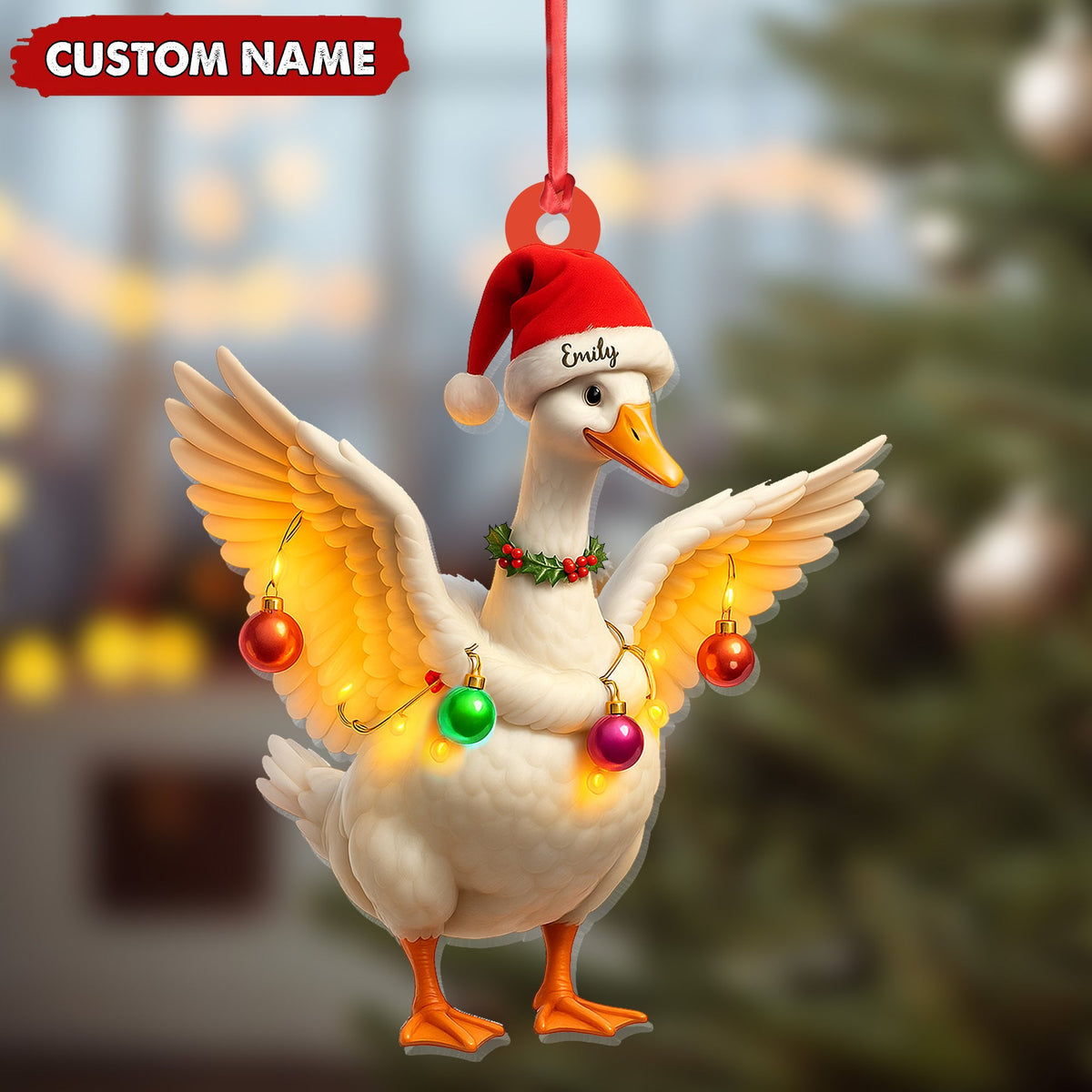 Custom Funny Christmas Duck Decoration Acrylic Ornament – Cute Personalized Holiday Gift for Friends & Duck Lovers