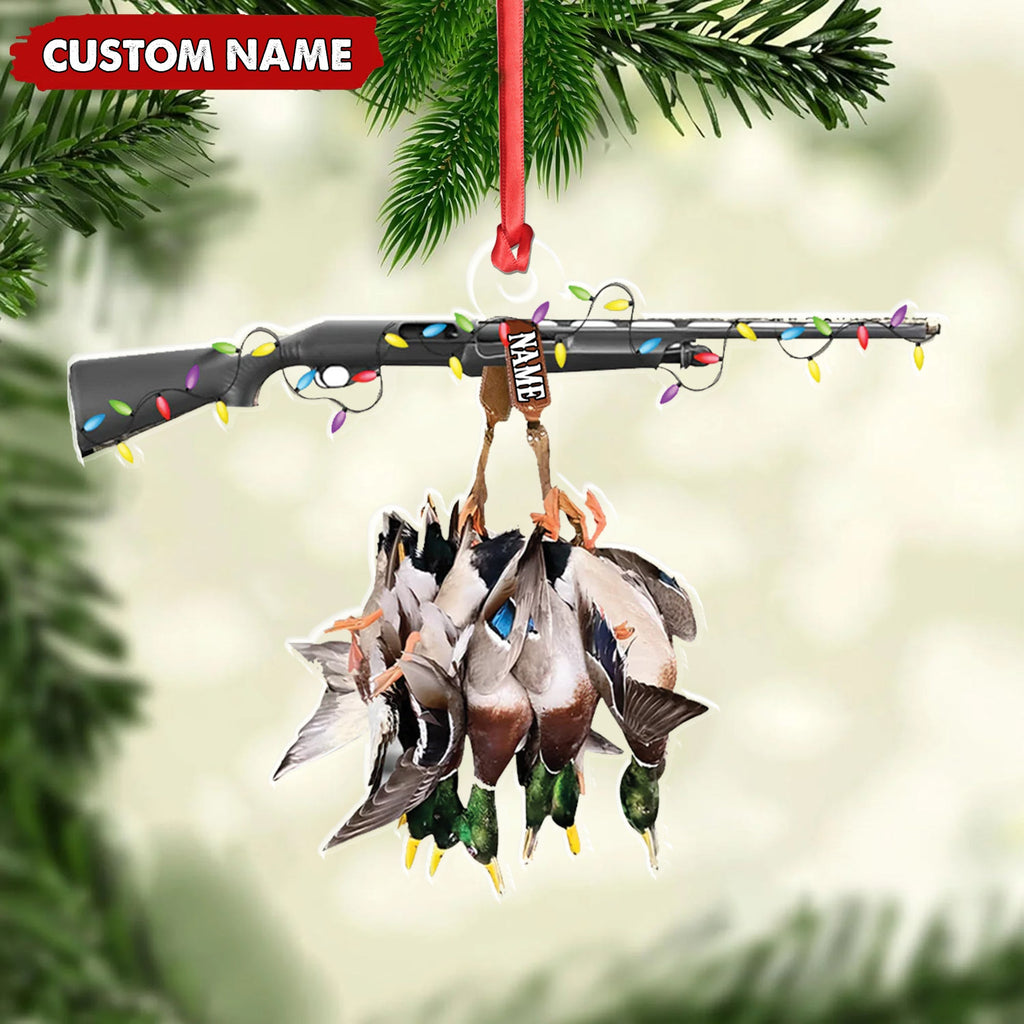 Personalized Duck Hunting Acrylic Christmas Ornament – Custom Name Shotgun Gift For Hunters
